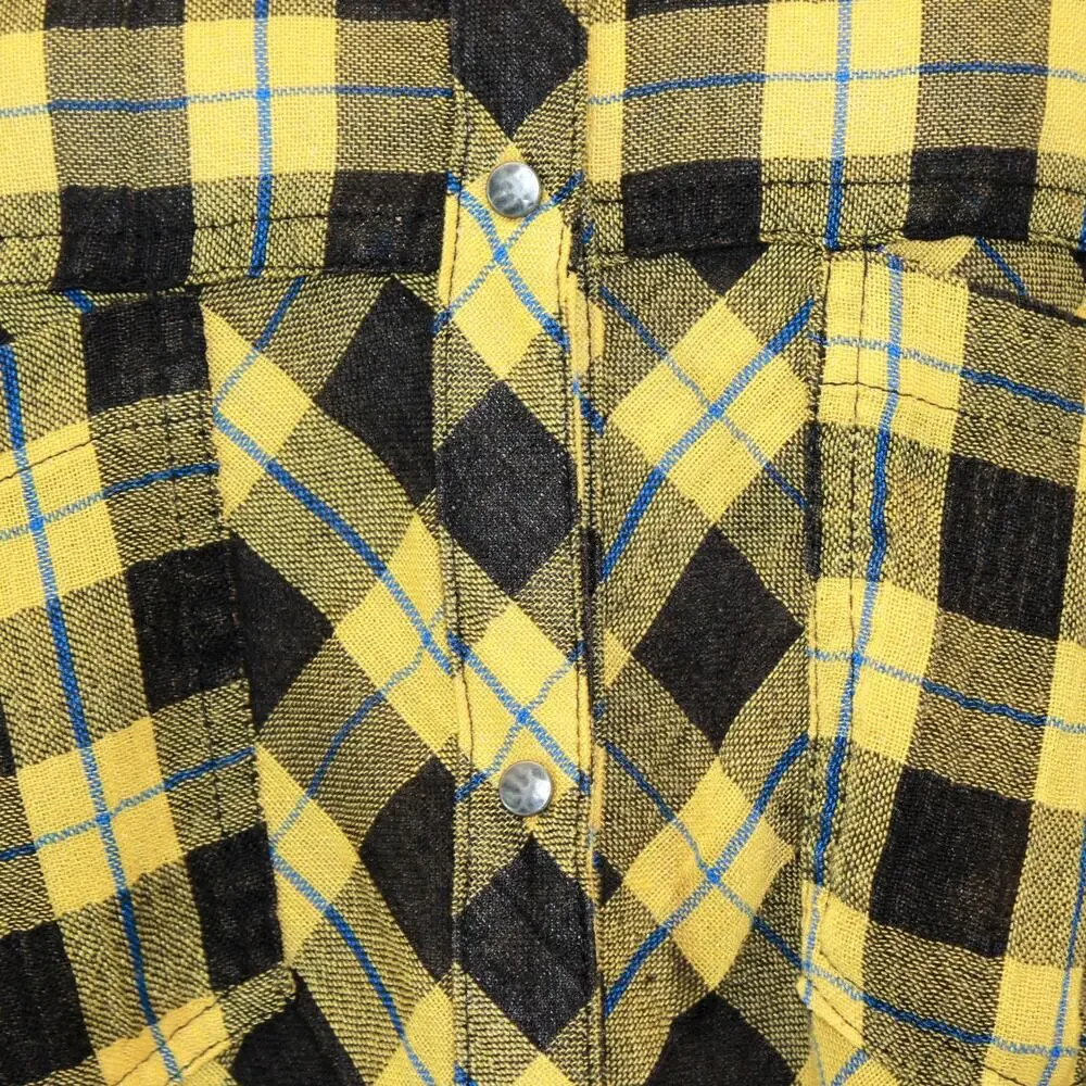 Free People Grunge Yellow Black Plaid Cutout Tunic Shirt Medium Modern